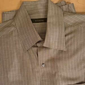 Ermenegildo Zegna Brown Plaid Men's Dress Shirt size L